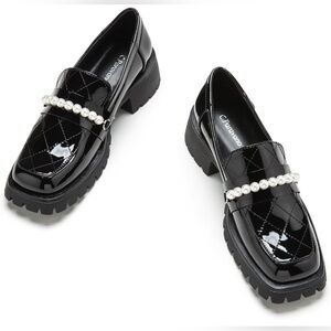 C.Paravano Chic Black Loafers with Pearl Detail